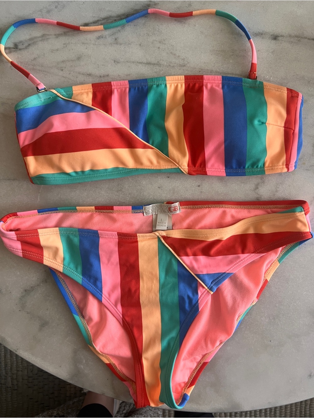 Women’s Gianni Bini Rainbow Stripe Bandeau Bikini - M/L